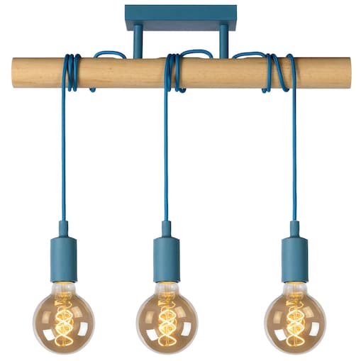 Dziecięca LAMPA wisząca PAULIEN 08127/03/35 Lucide drewniana OPRAWA zwis belka niebieska