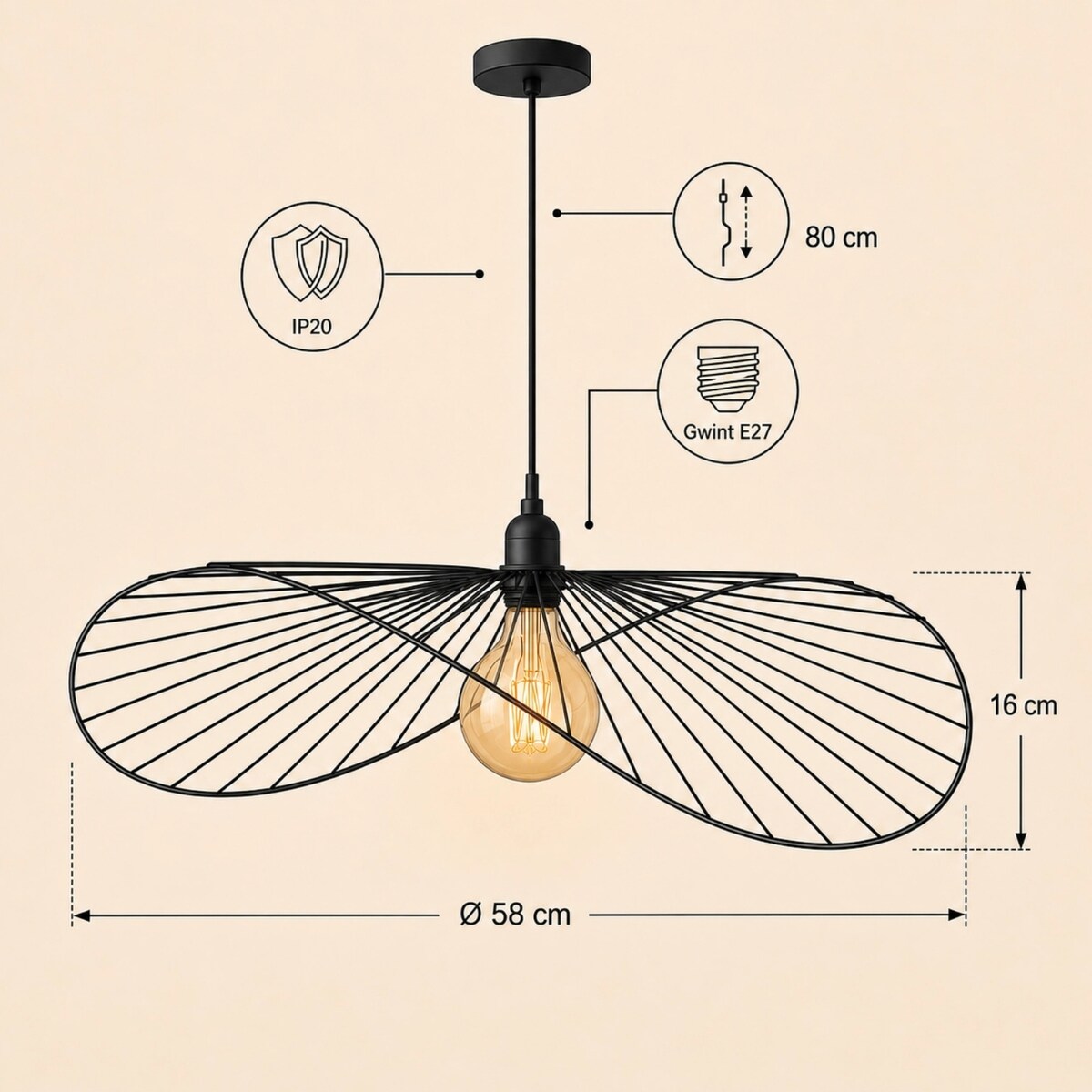 Lampa wisząca nad stół, metalowa ADELIA, Ø 58 cm