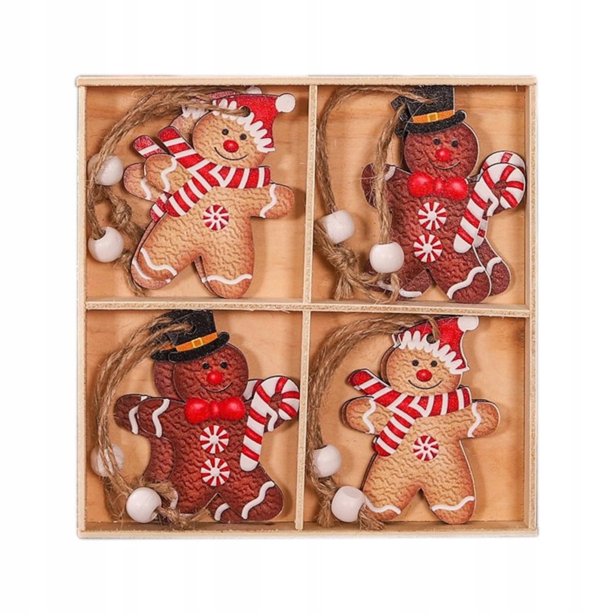 Zawieszki choinkowe 12szt PIERNICZKI drewniane w opakowaniu BSN46