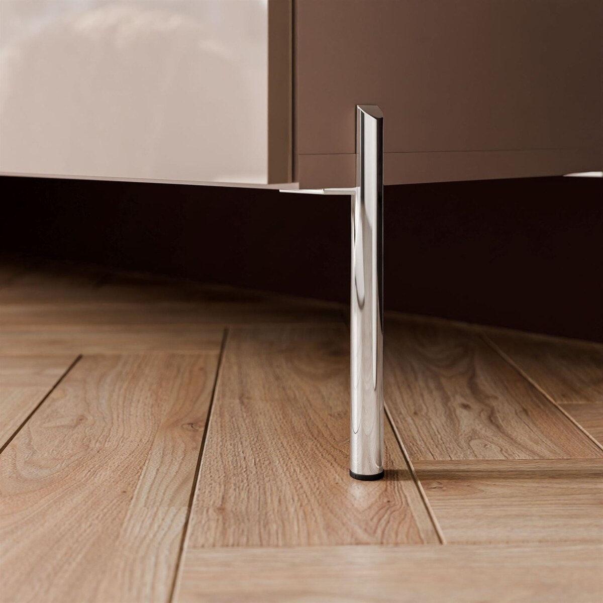 Szafka RTV COLGANTE 200 kaszmir wysoki połysk, oświetlenie LED, nóżki proste srebrne