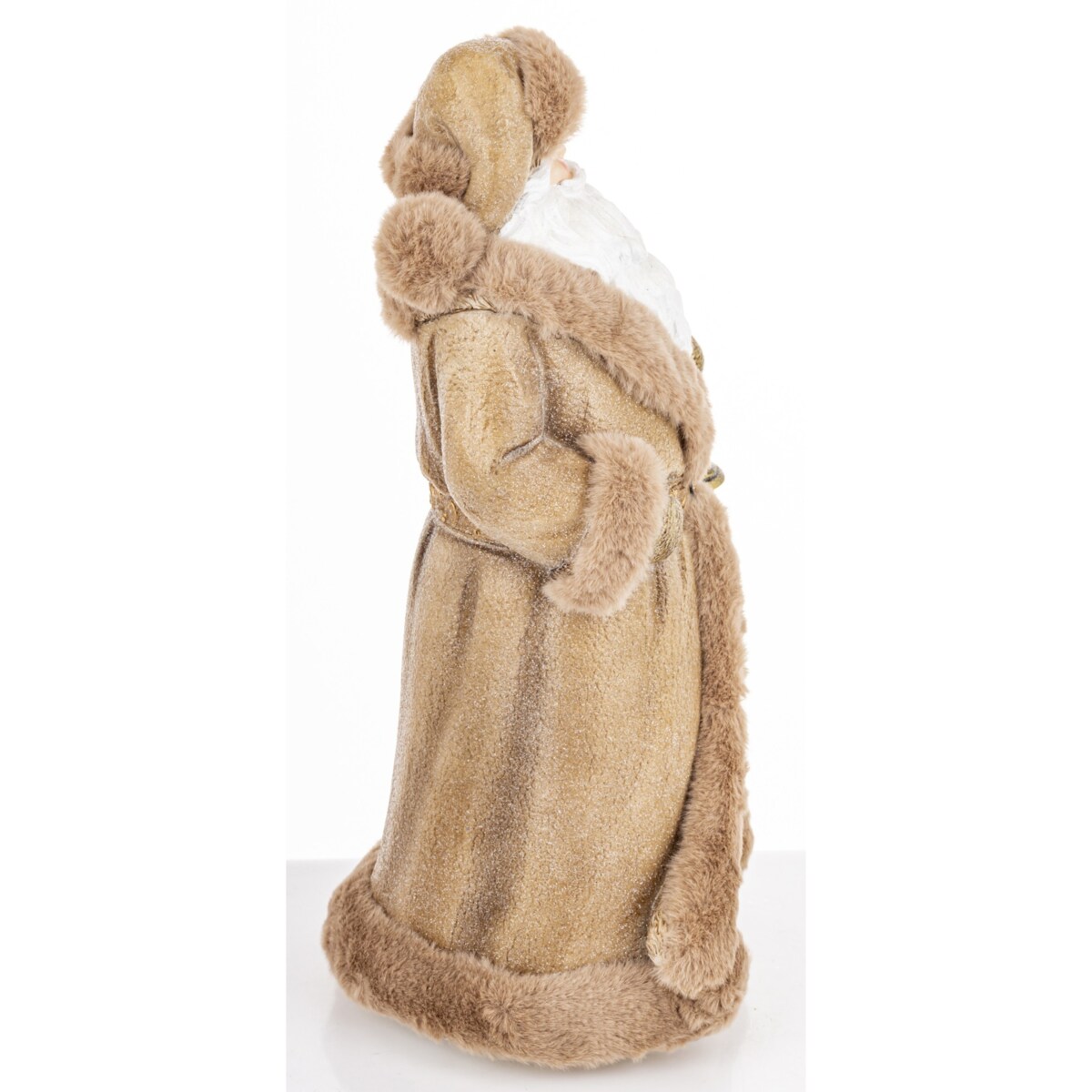 Mikołaj w eleganckim brązowym kożuchu 32x16x16 cm