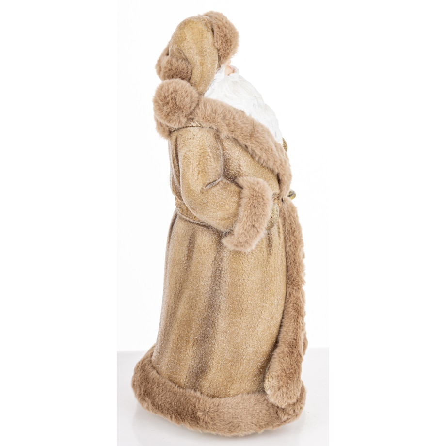 Mikołaj w eleganckim brązowym kożuchu 32x16x16 cm