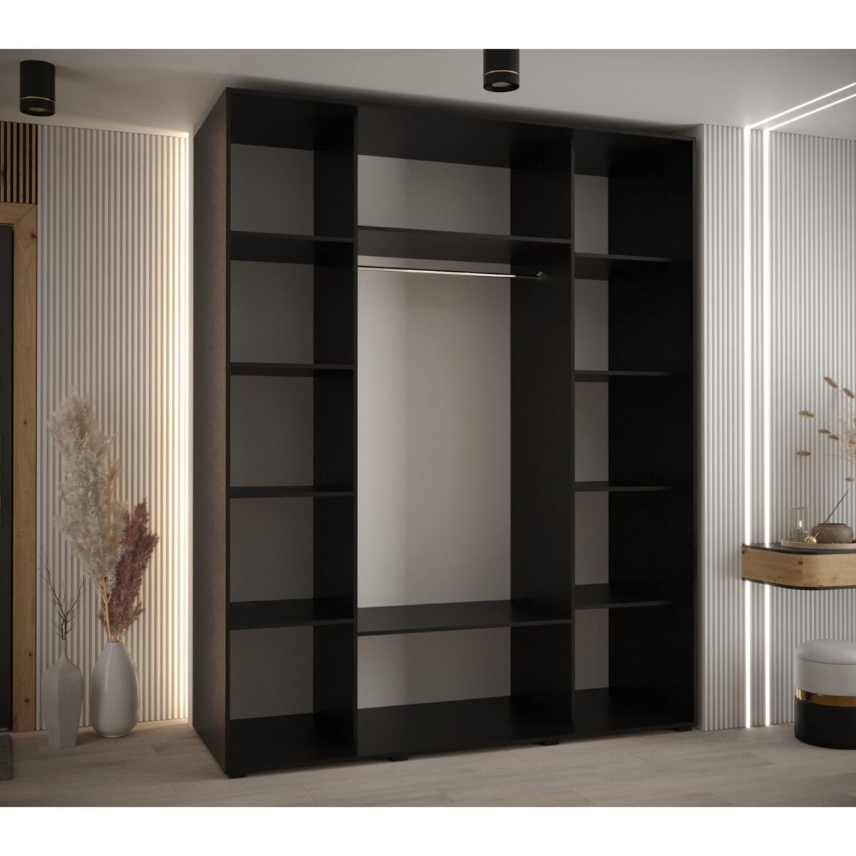 Szafa przesuwna Garderoba DAVOS 3 200 czarny/czarny/czarny