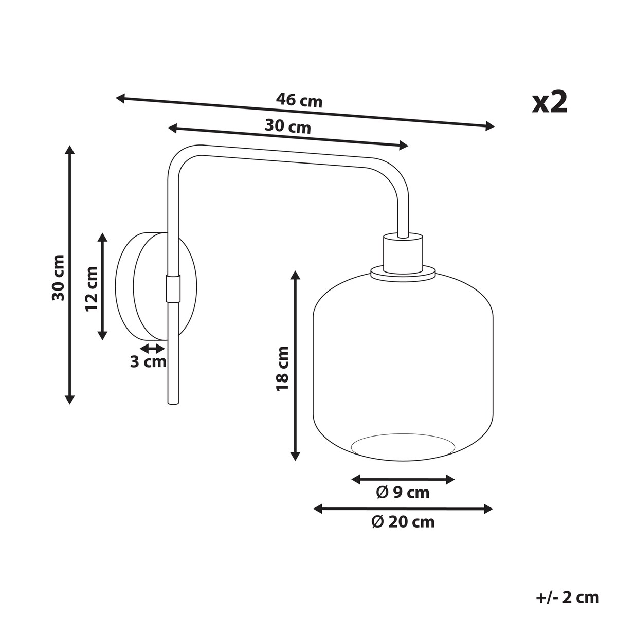 Zestaw 2 lamp ściennych COMAPALA Czarny Metal