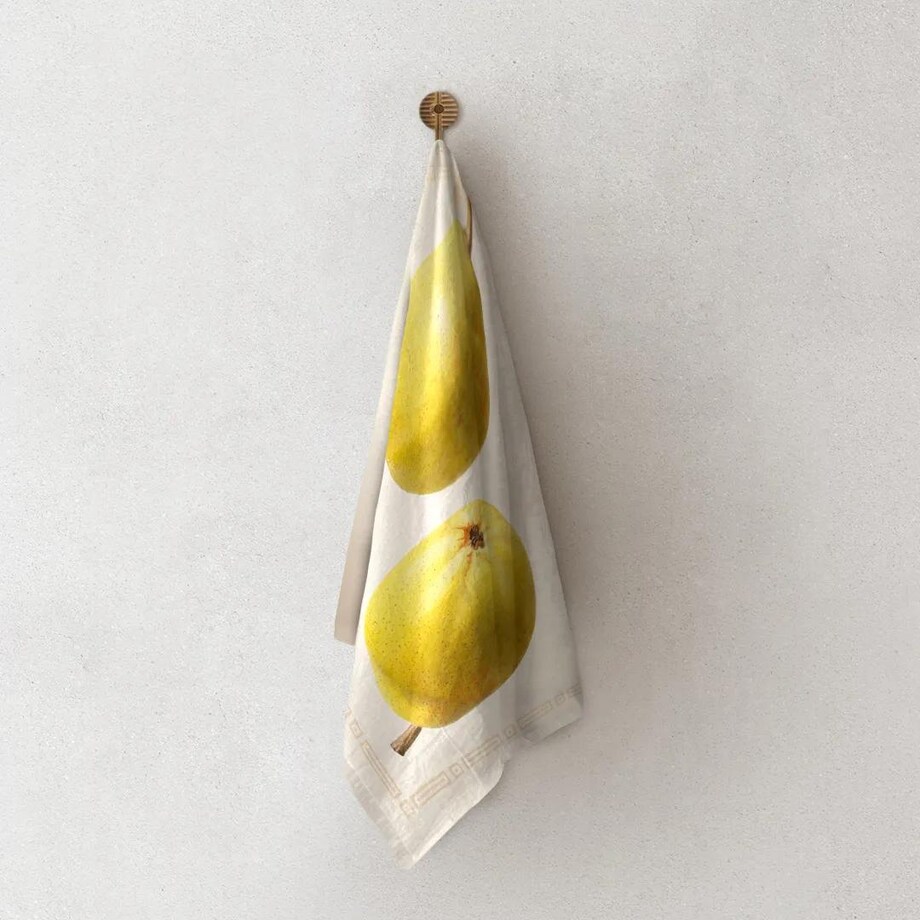 Lniany ręcznik kuchenny - gruszki w ramce