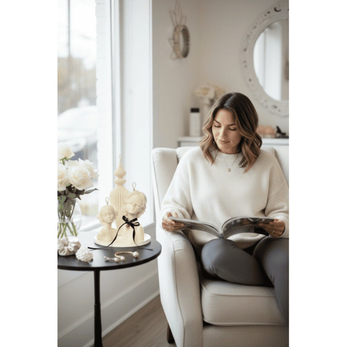 Zestaw świec sojowych Livia – eleganckie rzeźby z naturalnego wosku na tacy + torba prezentowa GRATIS