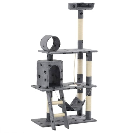 vidaXL Drapak ze słupkami sizalowymi, 140 cm, szary w kocie łapki