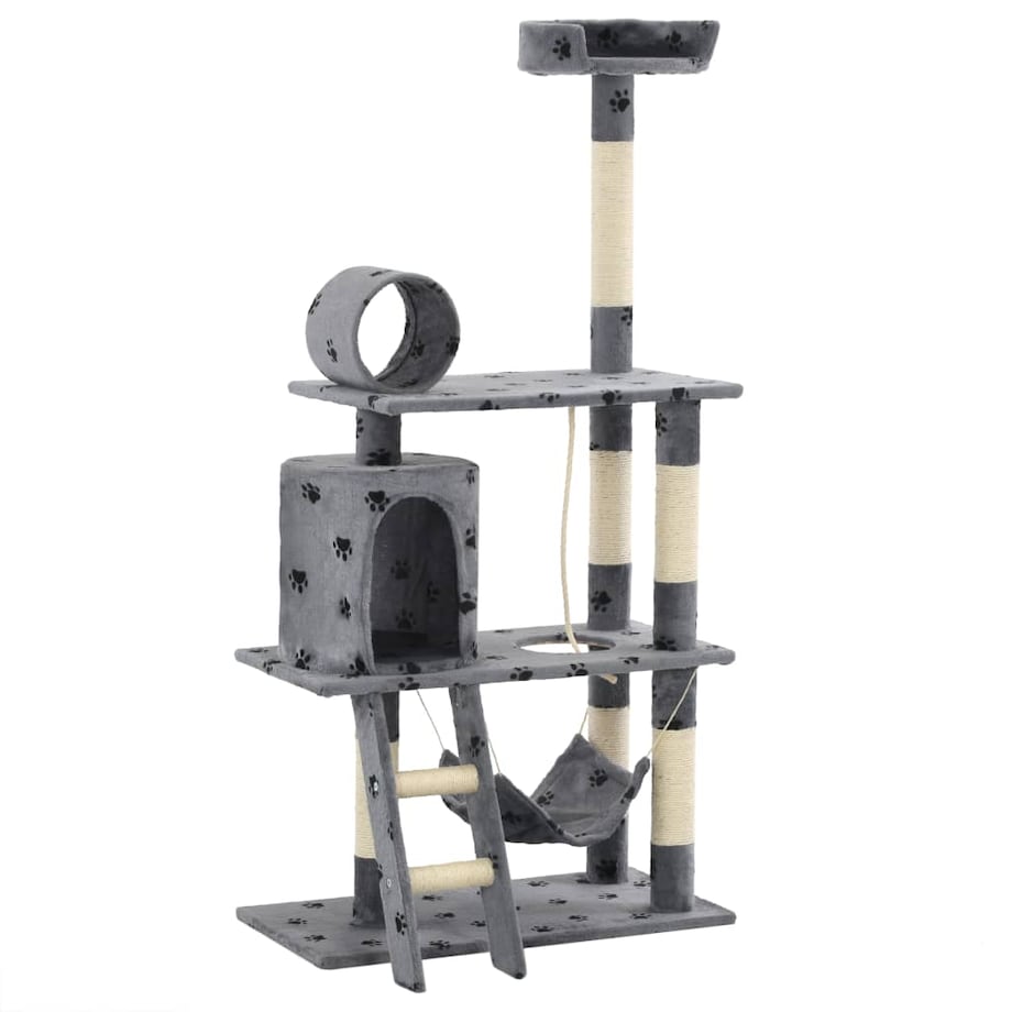 vidaXL Drapak ze słupkami sizalowymi, 140 cm, szary w kocie łapki