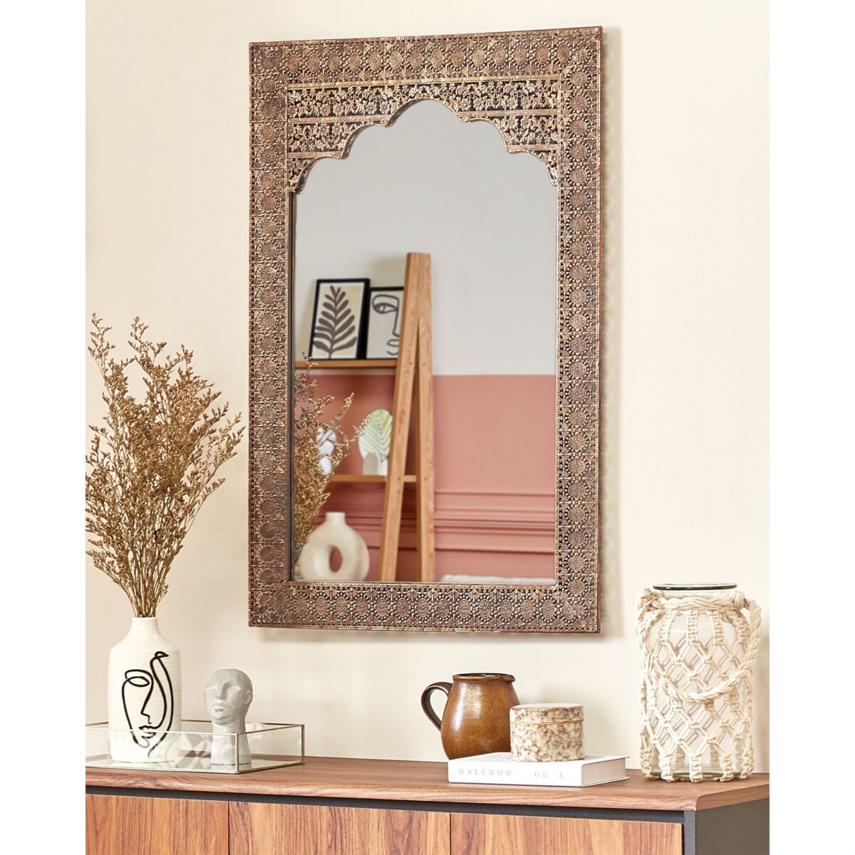 Metalowe lustro ścienne 60 x 90 cm miedziane PALI