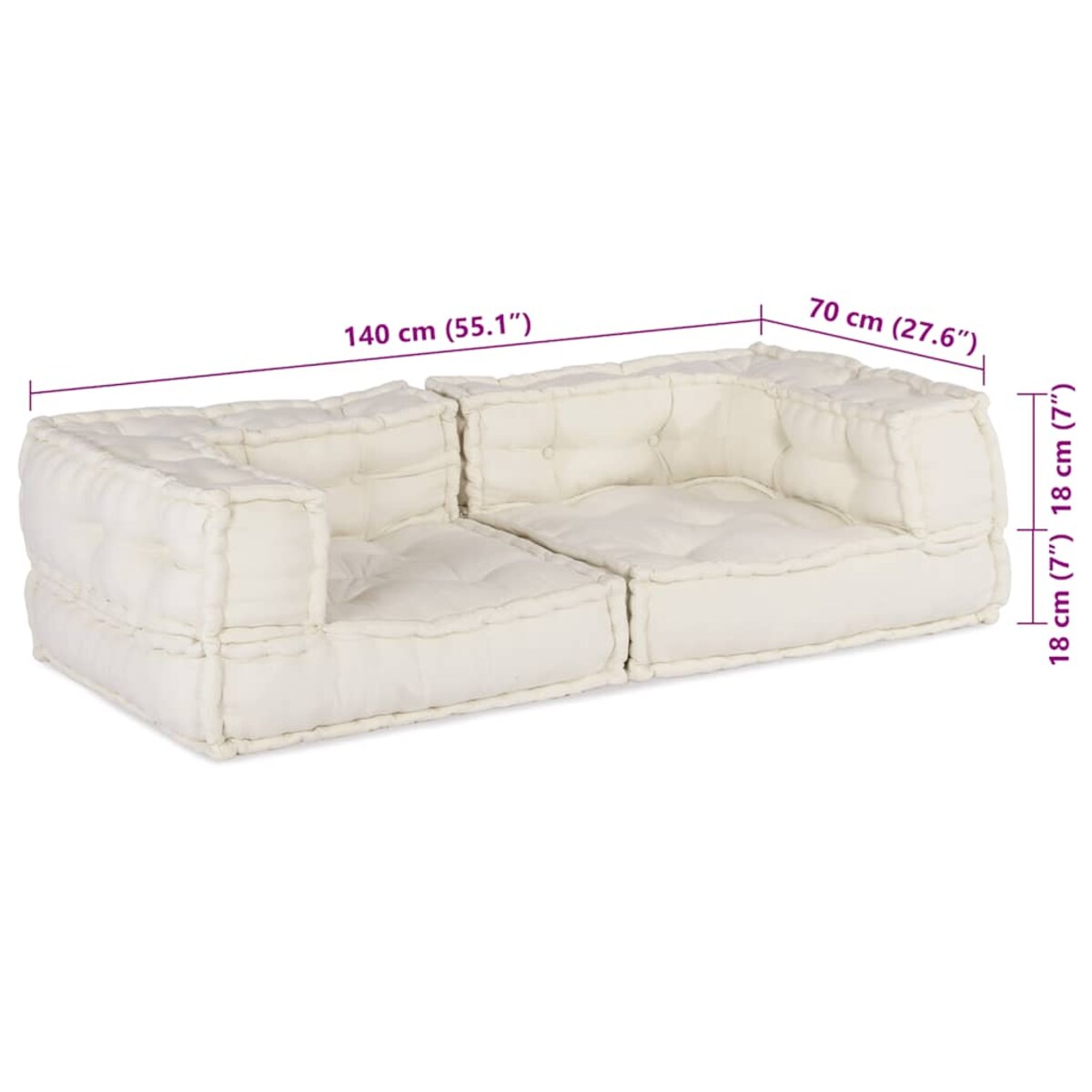 vidaXL 2-osobowa sofa modułowa Kremowy 140x70x36 Tkanina