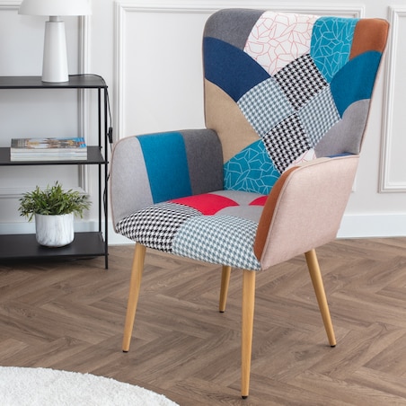 Fotel do salonu wypoczynkowy uszak nowoczesny patchwork tapicerowany