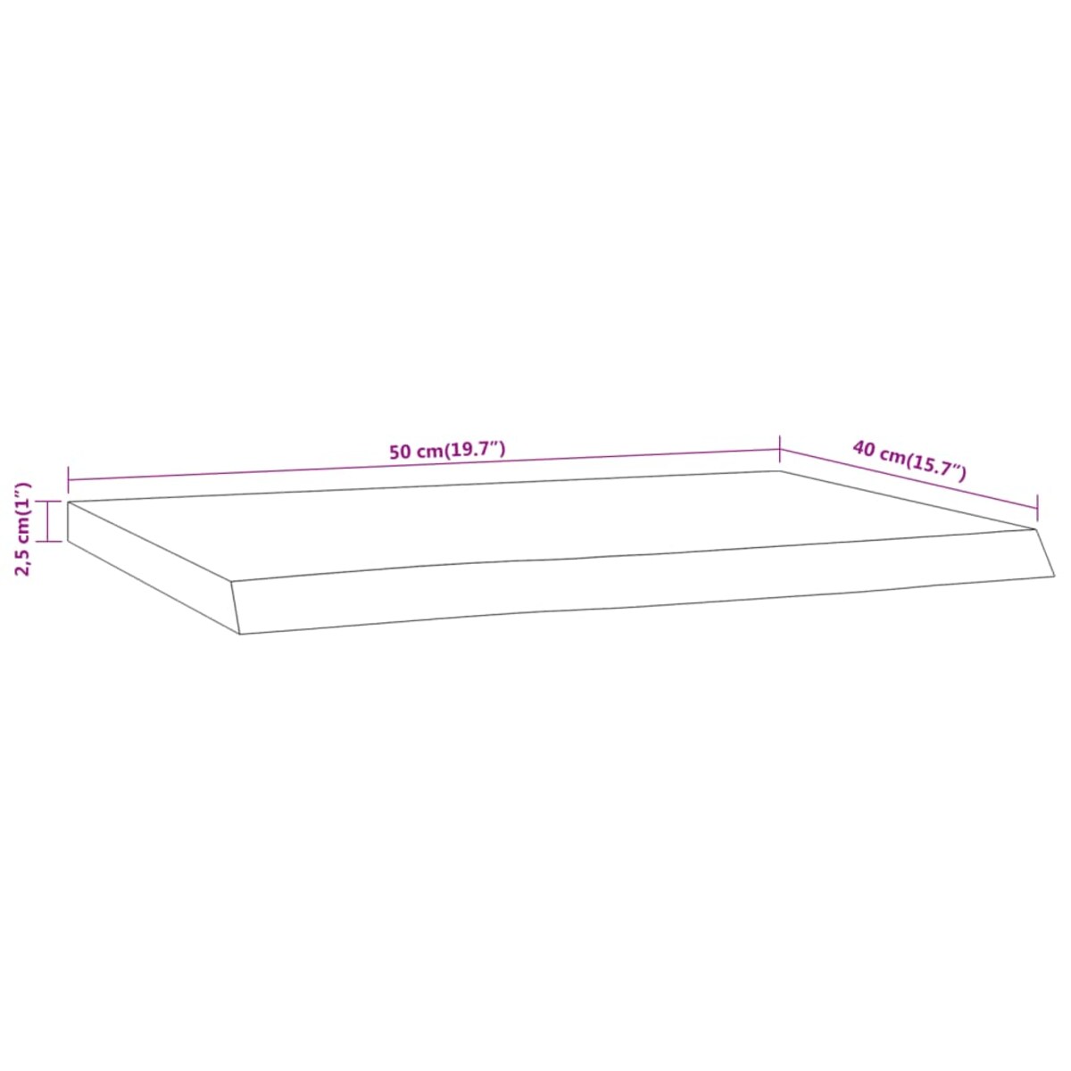 vidaXL Półka ścienna, 50x40x2,5 cm, drewno akacjowe, naturalna krawędź