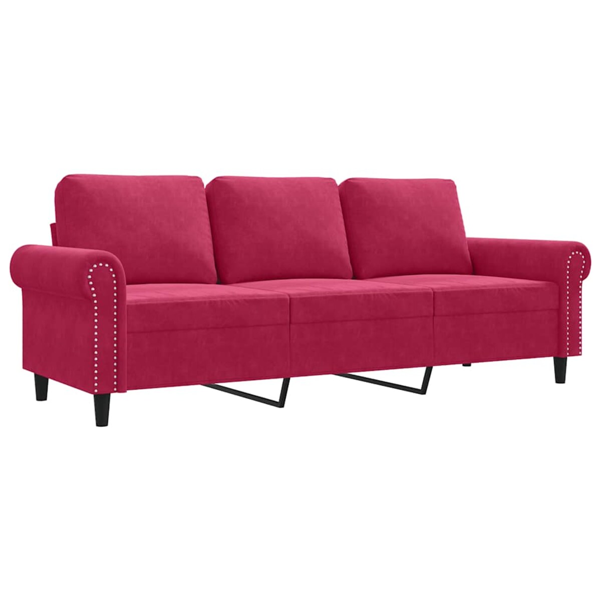 vidaXL Sofa 3-osobowa, winna czerwień, 180 cm, obita aksamitem