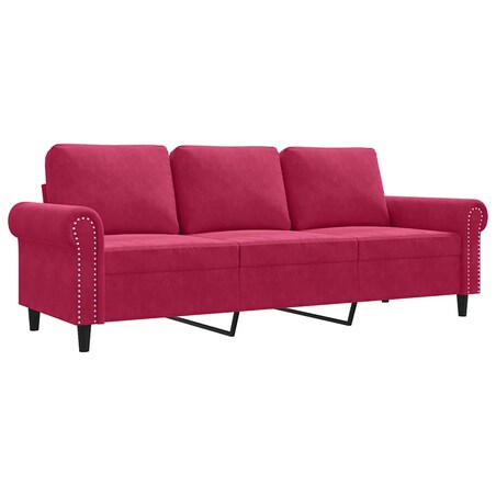 vidaXL Sofa 3-osobowa, winna czerwień, 180 cm, obita aksamitem