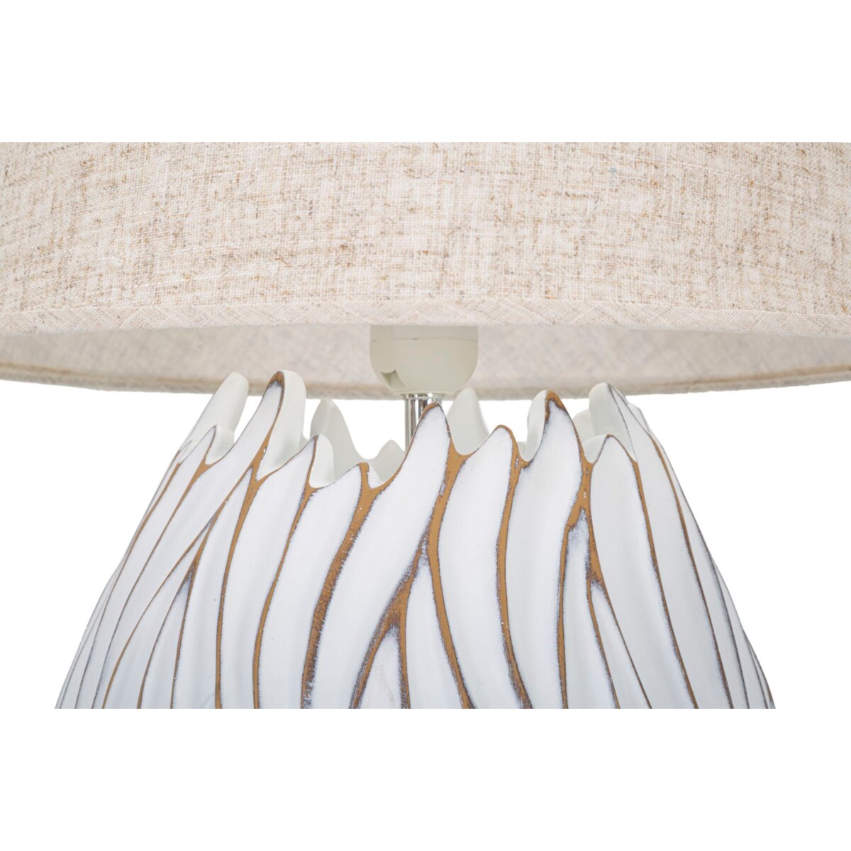 Lampa stołowa Polyresinhonduras, kolor bielony i brązowy, żywica syntetyczna, żelazo i tkanina, 35 x 35 x 48 cm, 1 x E27, max. 40 W, Mauro Ferretti