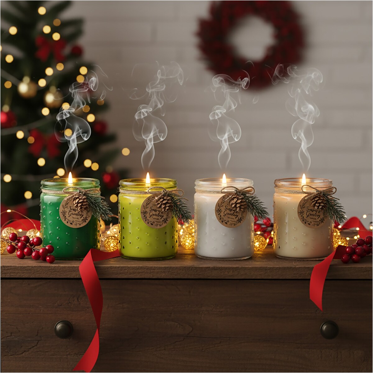 Świeczka Na Boże Narodzenie Dekoracja Ozdoba Świąteczna Limonkowa