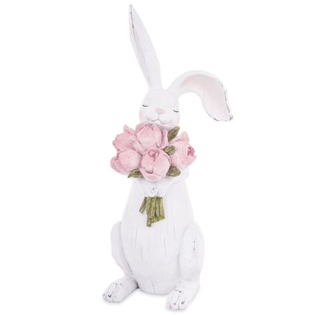 Dekoracja - króliczek z bukietem tulipanów 45x14,5x17 cm LEPRE - II