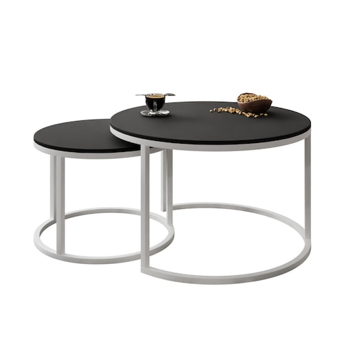 Okrągły stolik kawowy CIRI 2w1 SLIM biały czarny mat