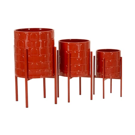 Zestaw 3 kwietników Archy, kolor czerwony, żelazo, wysokości 56,5, 48,5 i 37,5 cm, styl nowoczesny, na rośliny doniczkowe, Mauro Ferretti