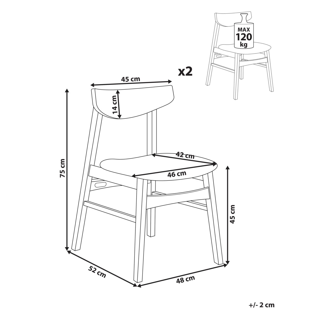 Zestaw 2 krzeseł do jadalni SMILEY Jasnoszary