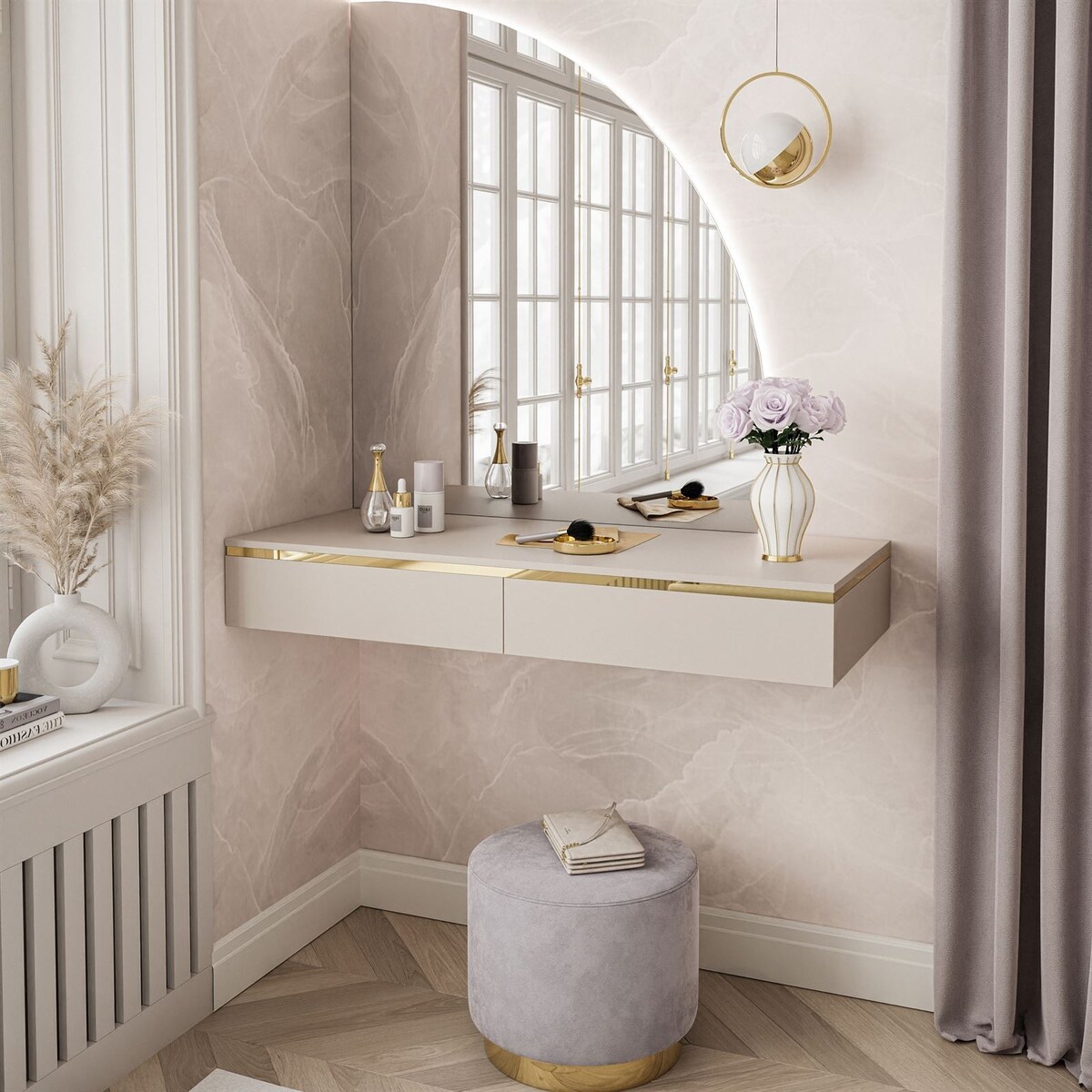 Toaletka AURORA-Q wisząca kaszmir z lustrem prawym