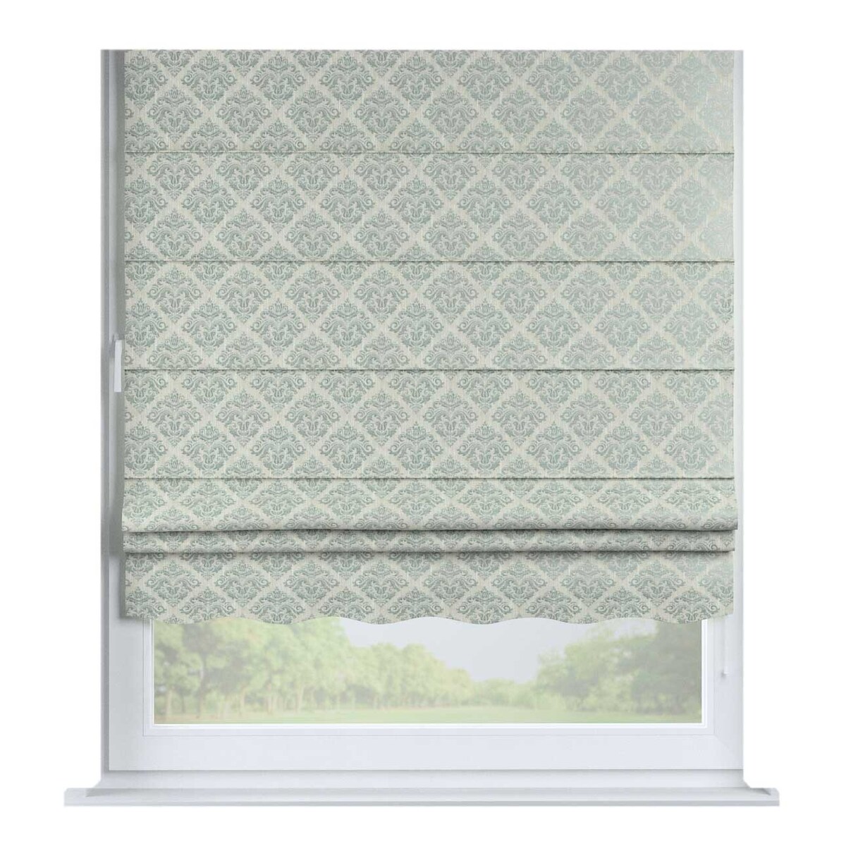 Roleta rzymska Florencja, srebrno-niebieski ornament na szarym tle, Imperia Premium