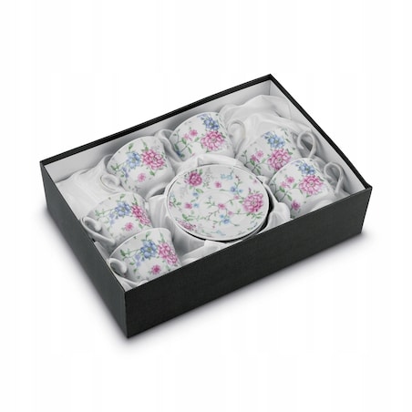 W PUDEŁKU Komplet filiżanek do kawy 250 ml NA PREZENT 6szt W KWIATY dekor