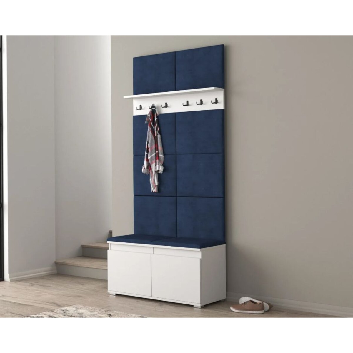 Szafka na buty z siedziskiem i wieszakiem SINGAPUR 100 biała/granatowa