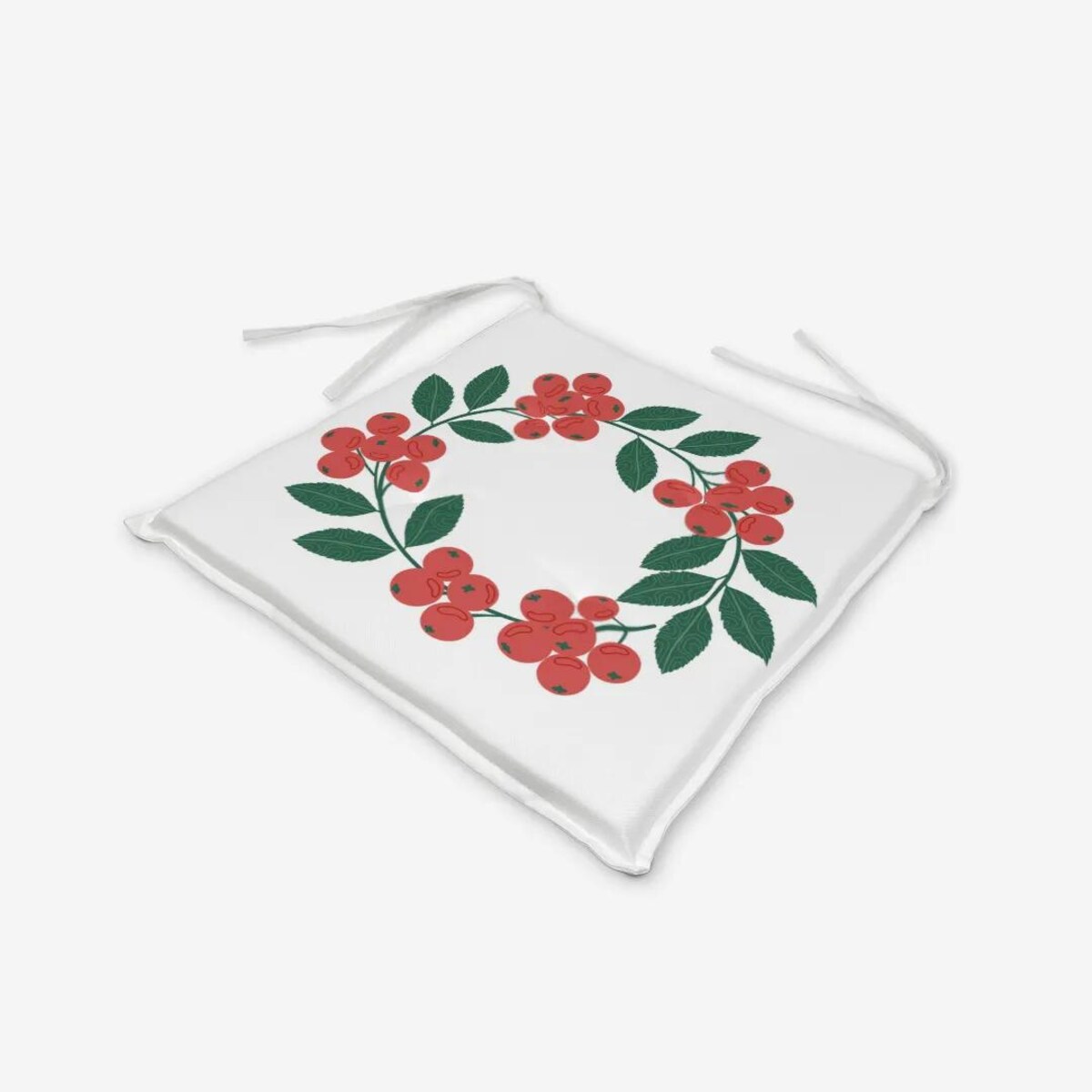 Poduszka świąteczna na krzesło - jarzębinowy wieniec