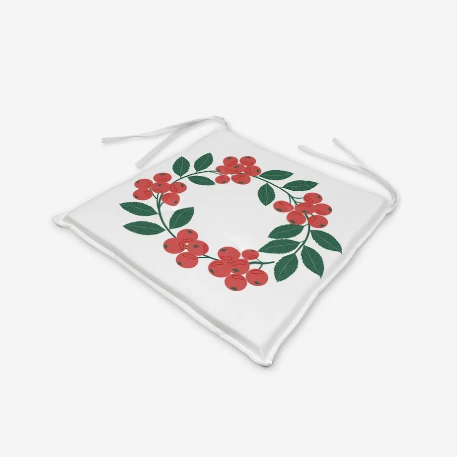 Poduszka świąteczna na krzesło - jarzębinowy wieniec