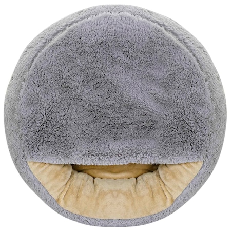 Legowisko Dla Psa Kota Z Daszkiem Jasnoszare Okrągłe Futerkowe 60 Cm