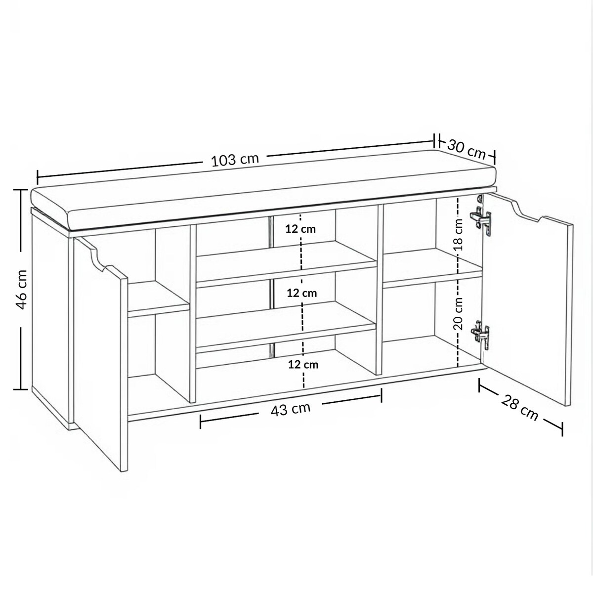Szafka na buty z siedziskiem PORTA, 103 x 30 x 46 cm