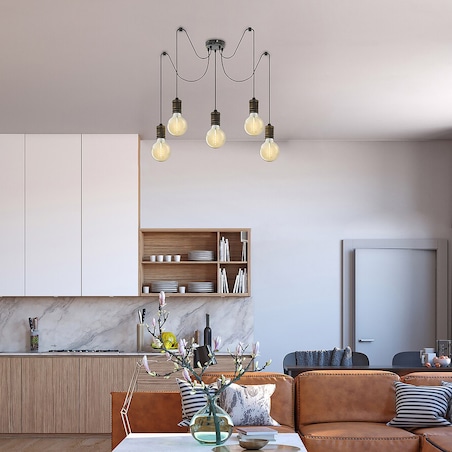 Wisząca lampa loft Fidel 3218 oprawki na żarówki pająk złoto antyczne