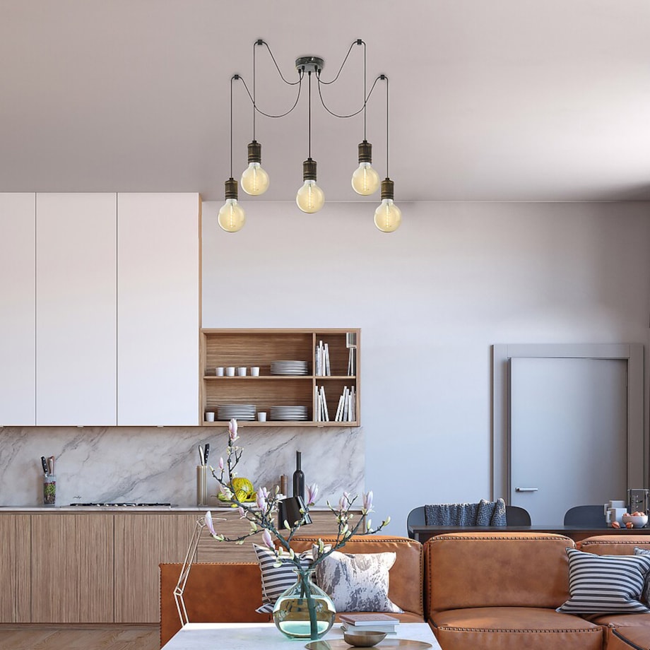 Wisząca lampa loft Fidel 3218 oprawki na żarówki pająk złoto antyczne