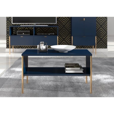 Elegancki granatowy stolik kawowy Skandica POLKA na złotych nóżkach