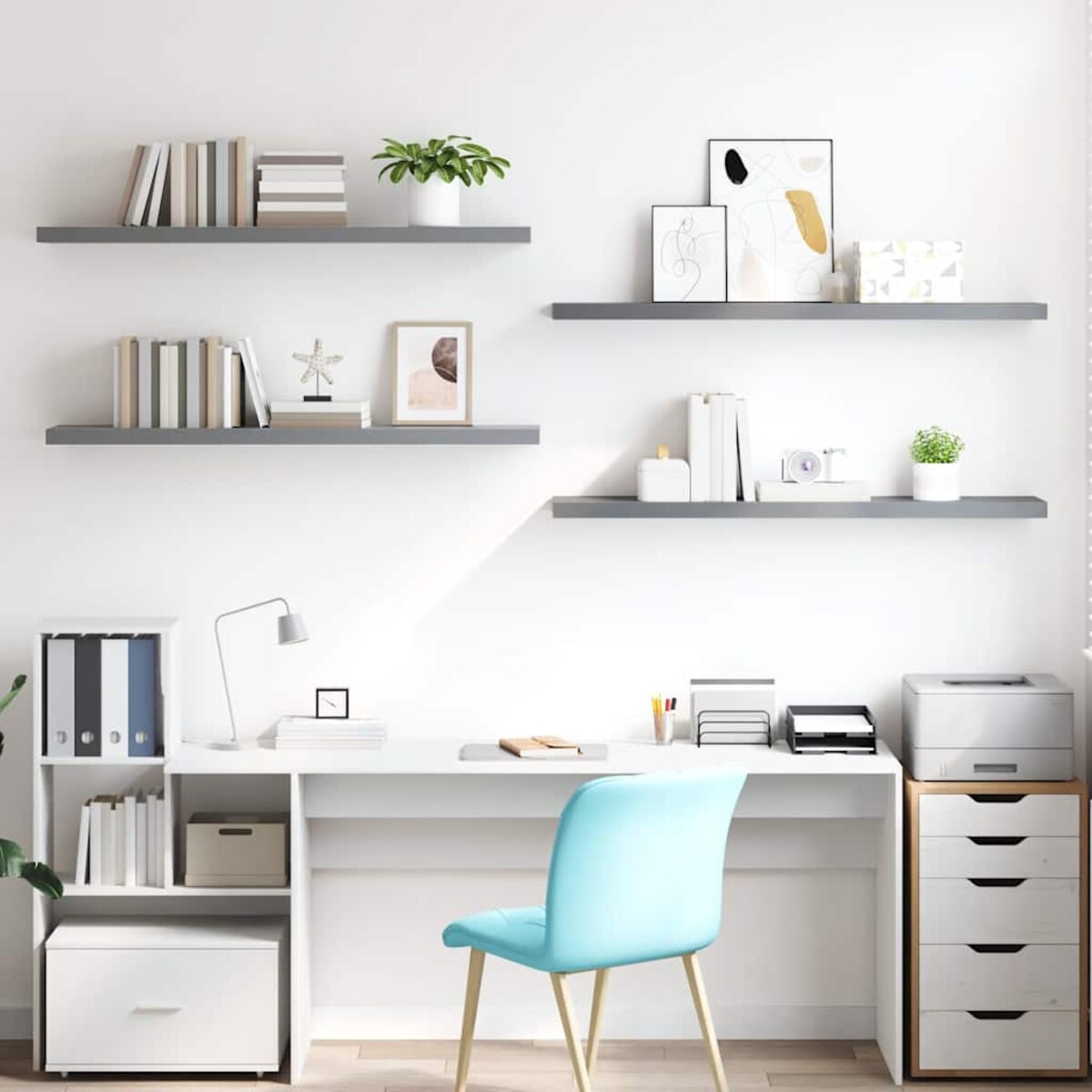 vidaXL Półki ścienne, 4 szt., szare, 120x23,5x3,8 cm, MDF