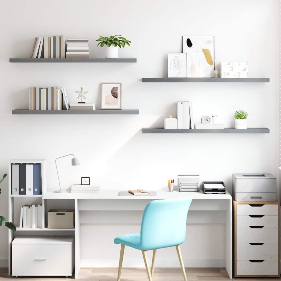 vidaXL Półki ścienne, 4 szt., szare, 120x23,5x3,8 cm, MDF