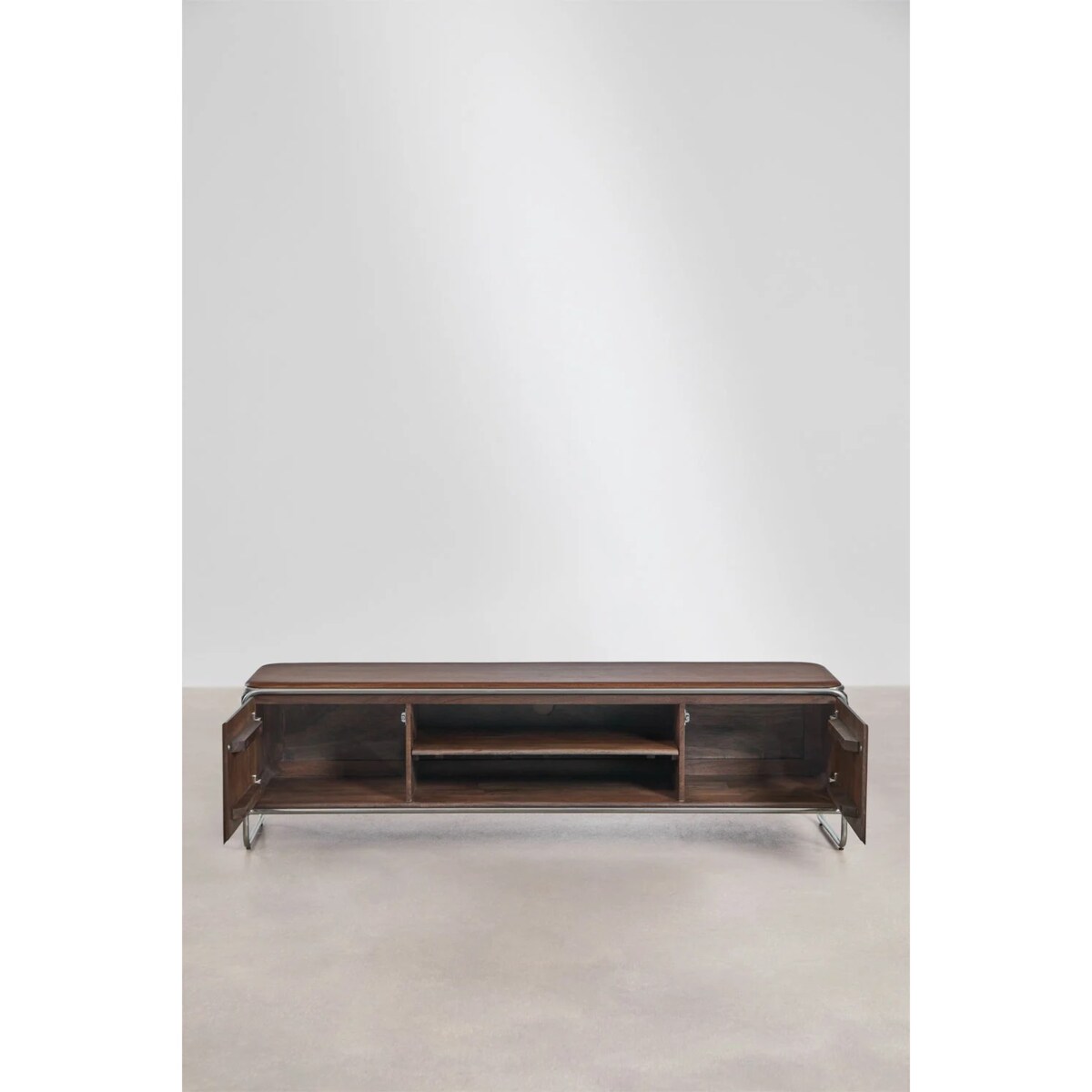 Szafka RTV 160x40 cm z ciemnej akacji i stali nierdzewnej Altrex