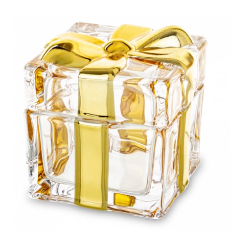 Szklany pojemnik z kokardką 8x8,5x8,5 cm NASTRO złoty