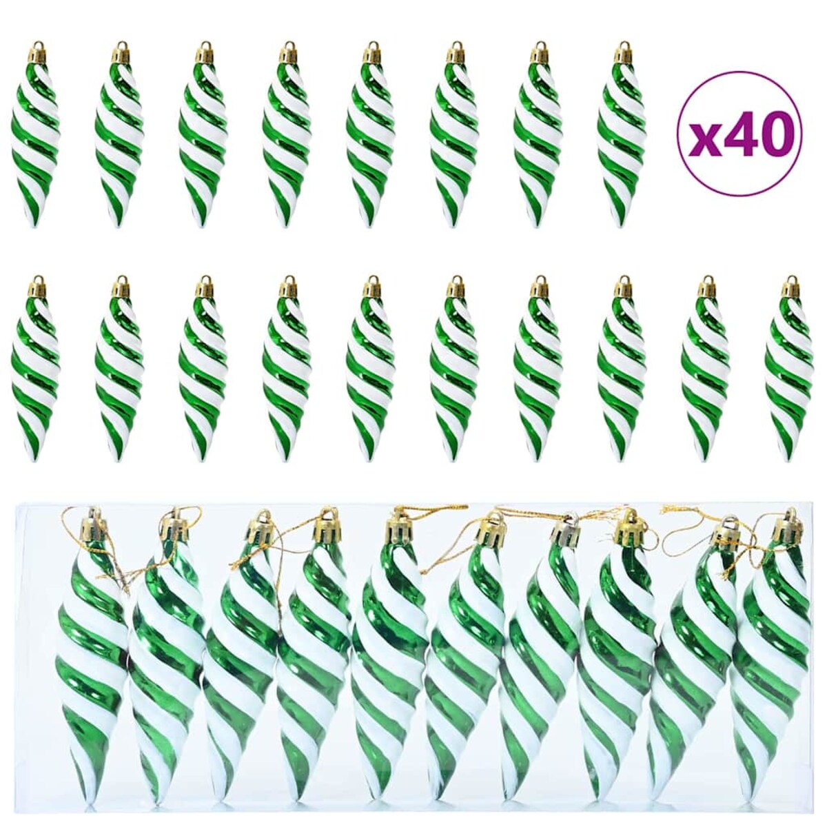 vidaXL Świąteczna kula w spiralnym kształcie 40 pcs Zielony