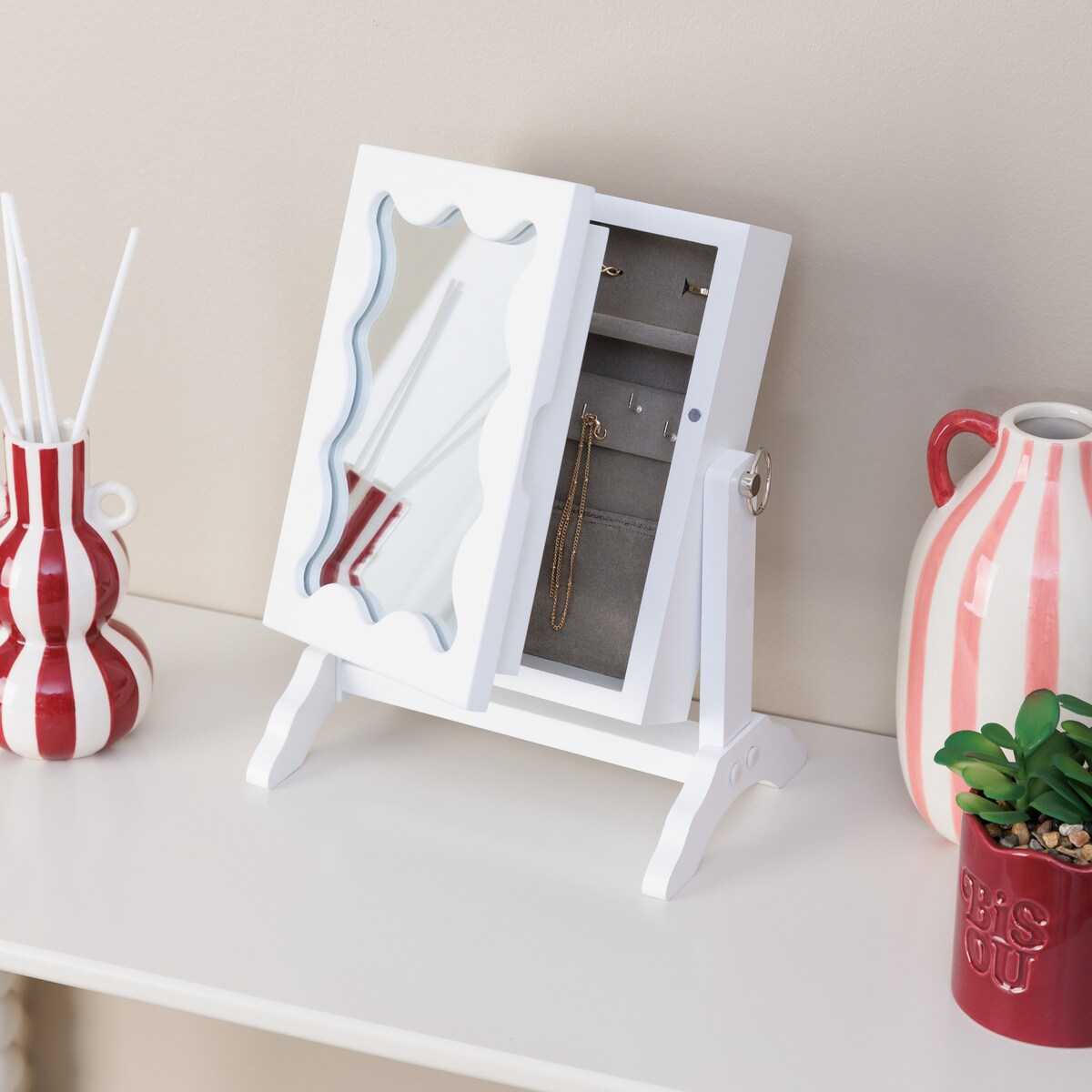 Lusterko kosmetyczne ze schowkiem na biżuterię CHERI, 29 x 22 x 15 cm