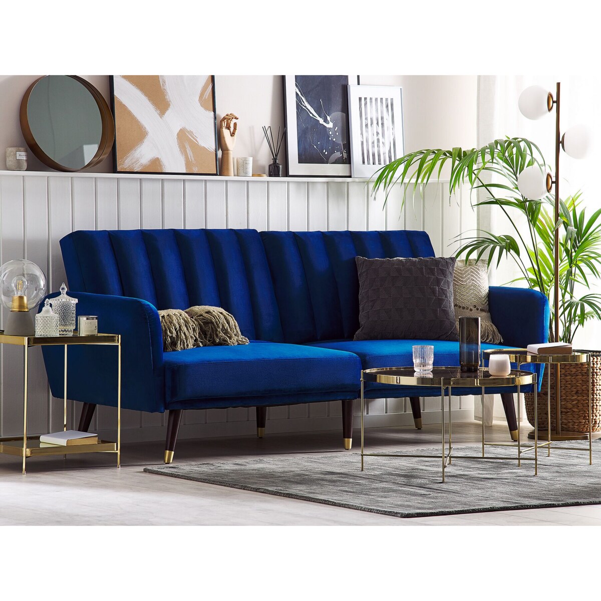 Sofa rozkładana welurowa ciemnoniebieska VIMMERBY