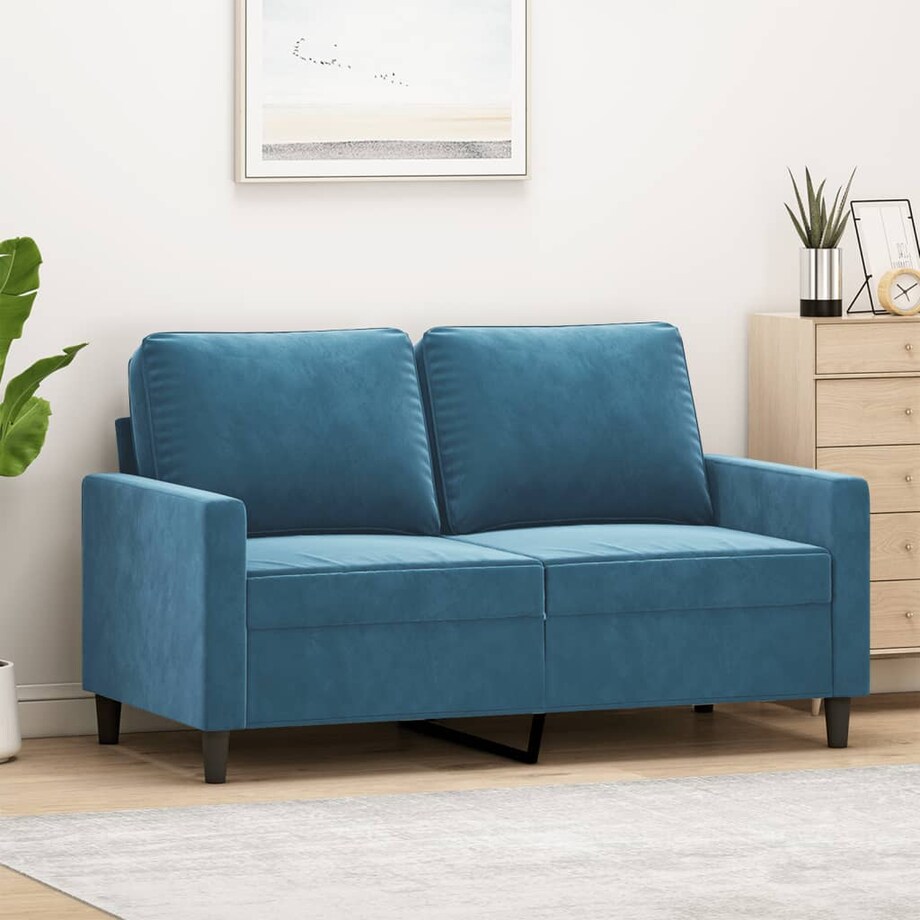 vidaXL Sofa 2-osobowa, niebieski, 120 cm, tapicerowana aksamitem