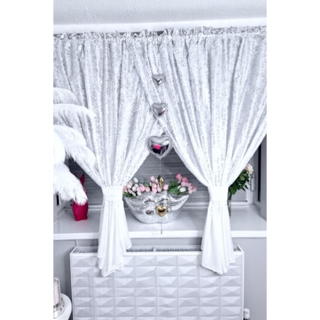 firana zakładana "srebrny deszcz" ze srebrnym printem 400x160 | biały