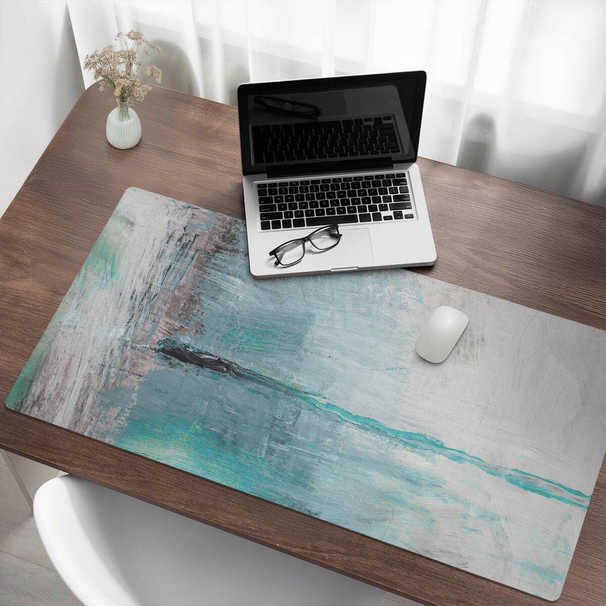 Turkusowa mata na biurko Abstrakcyjna mgła, 120x60 cm