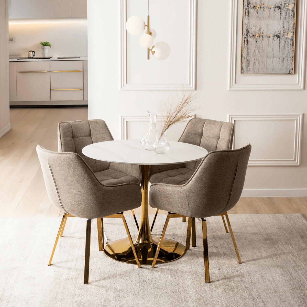 Krzesło Tapicerowane Obrotowe 360 Do Jadalni Kuchni Salonu Beżowe MIA 2