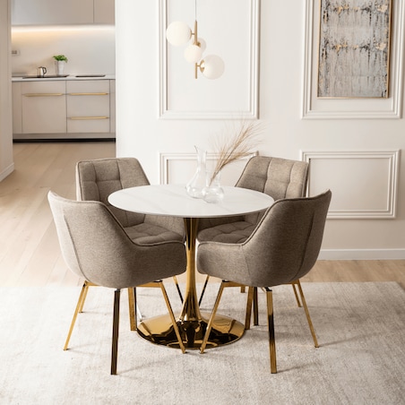 Krzesło Tapicerowane Obrotowe 360 Do Jadalni Kuchni Salonu Beżowe MIA 2