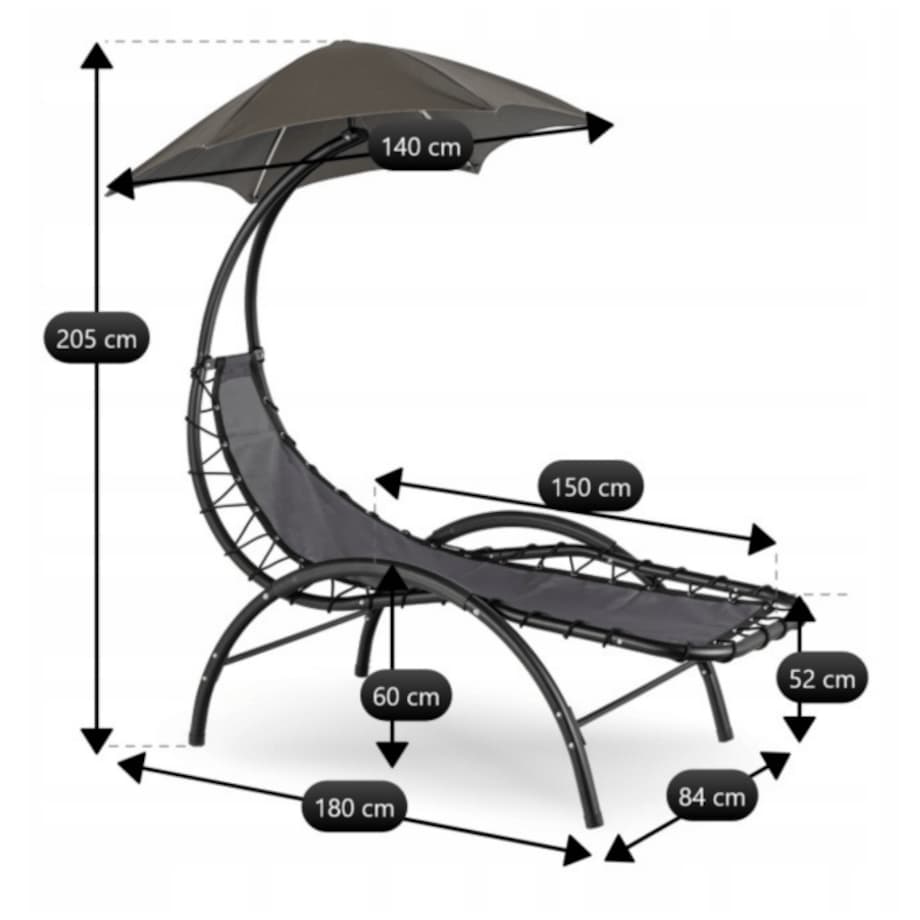 Leżak Ogrodowy Z Parasolem Leżanka Z Daszkiem Łóżko Szary CARPA