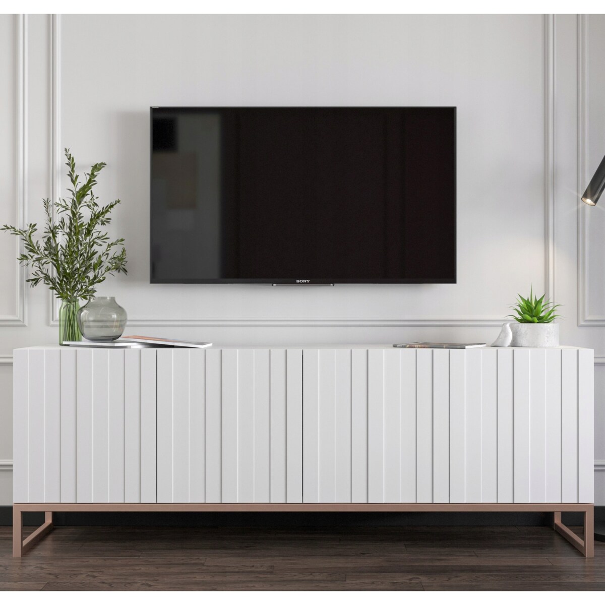 Szafka RTV Glamour Nowoczesna Komoda RTV Biały Mat 150 cm