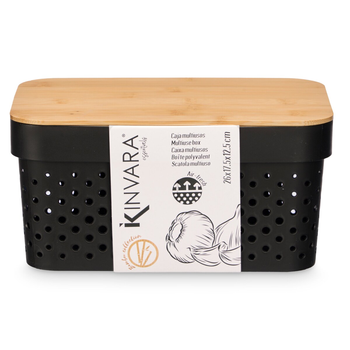 Plastikowy pojemnik z bambusową pokrywą, 26 x 17,5 x 12,5 cm